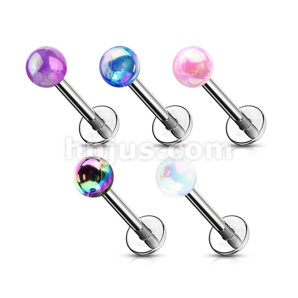 5 Pcs Value Pack Metallic AB Coating Ball 316L Surgical Steel Labret, Flat Back Studs - Image 2