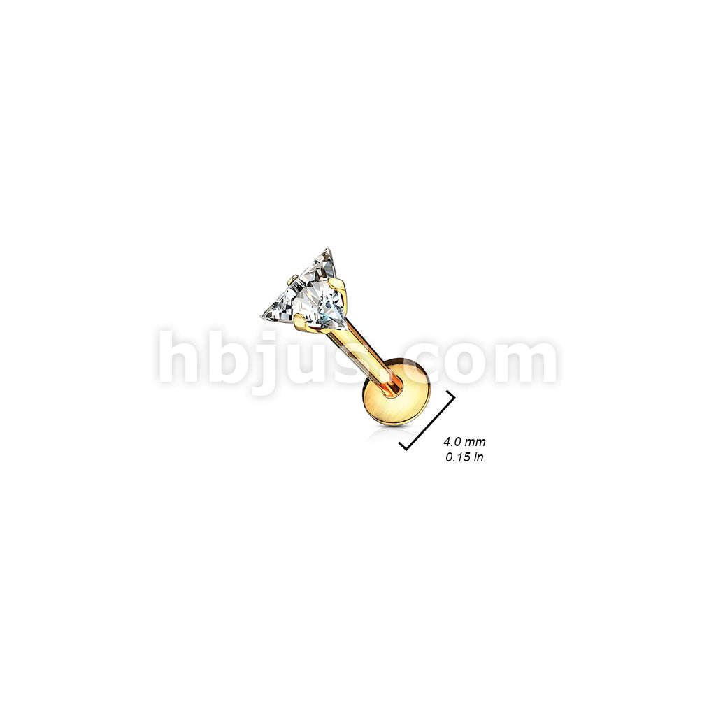4 Pcs Value Pack Internally Threaded Triangle CZ Prong Set 316L Surgical Steel Labret, Flat Back Studs - Image 3