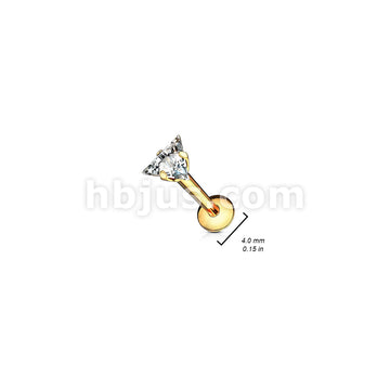 4 Pcs Value Pack Internally Threaded Triangle CZ Prong Set 316L Surgical Steel Labret, Flat Back Studs - Image 3