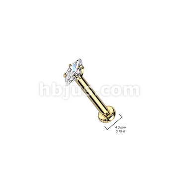 4 Pcs Value Pack Internally Threaded Marquise CZ Prong Set 316L Surgical Steel Labret, Flat Back Studs - Image 3