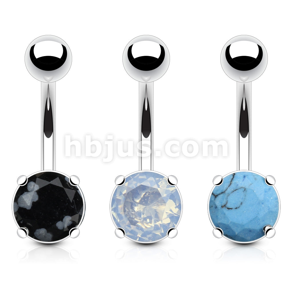 3 Pcs Value Pack of Assorted Precious Stone Prong Set Navel Ring - Image 2