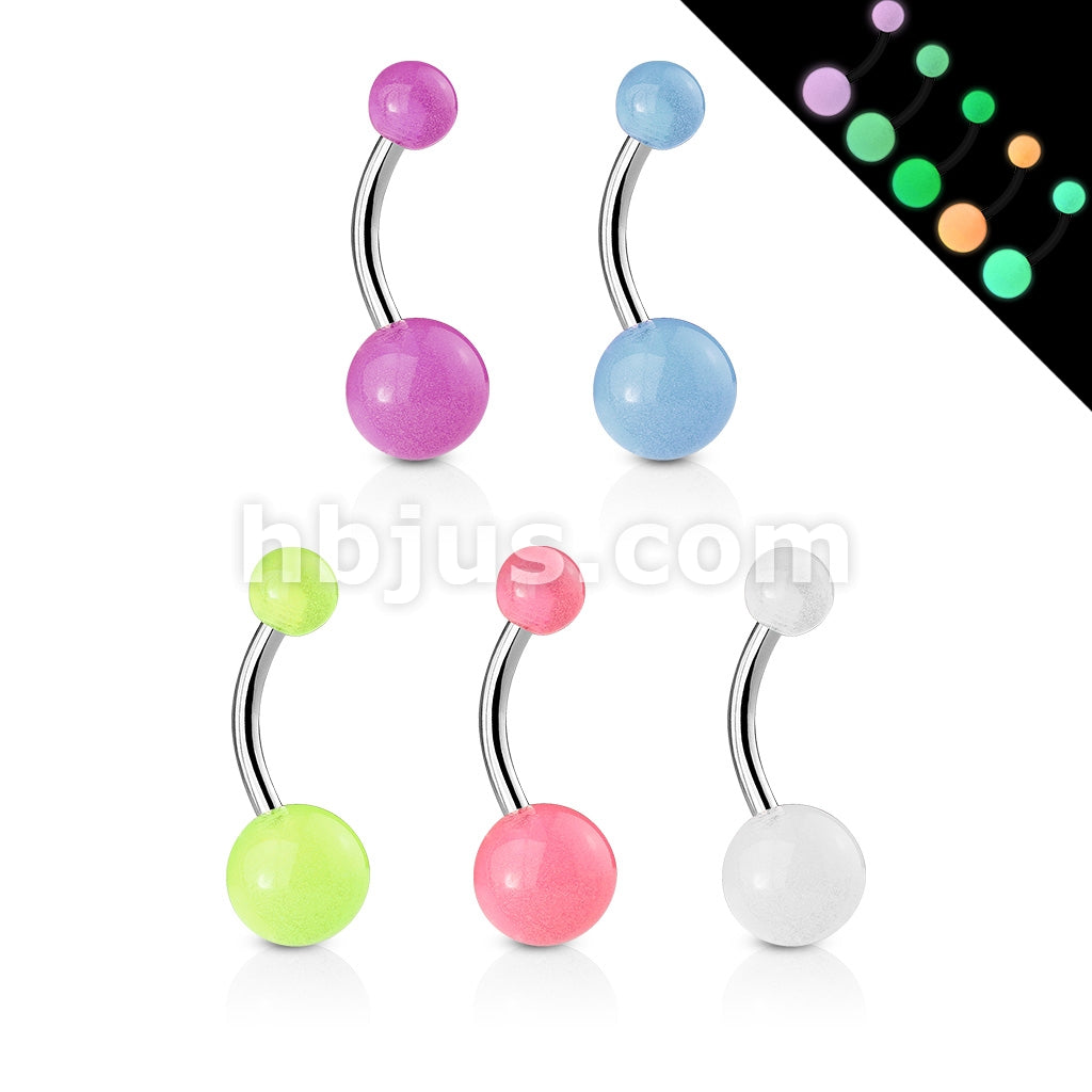 5 Pcs Value Pack of Assorted Color 316L Surgical Steel Navel Rings with Glow In The Dark Balls - Image 2