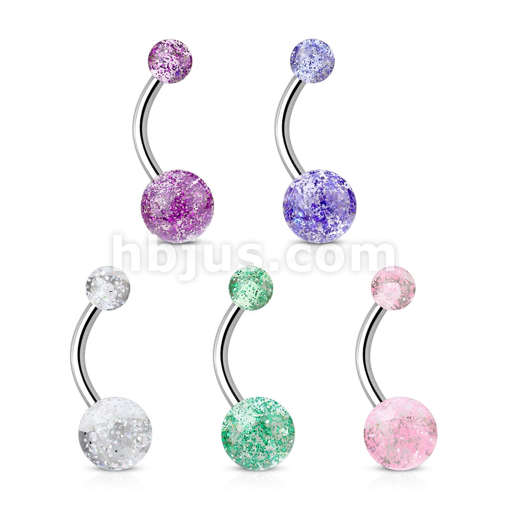 5 Pcs Value Pack of Assorted Color 316L Surgical Steel Navel Ring with Acrylic Color Ultra Glitter Ball - Image 2