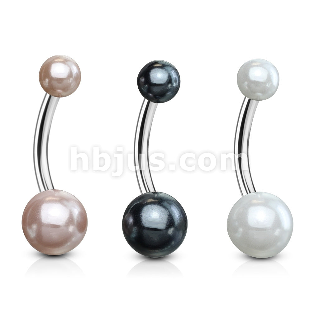 3 Pcs Value Pack of Assorted Color 316L Surgical Steel Navel Ring with Faux Pearl Balls - Image 2