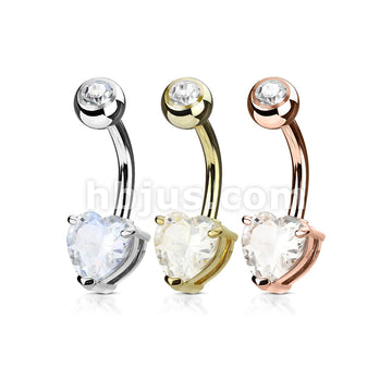 3 Piece Value Pack Heart CZ Prong Set 14Kt. Gold Plated316L Surgical Steel Belly Button Navel Ring Pack - Image 2
