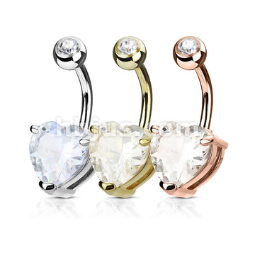 3 Piece Value Pack Heart CZ Prong Set 14Kt. Gold Plated316L Surgical Steel Belly Button Navel Ring Pack - Image 3