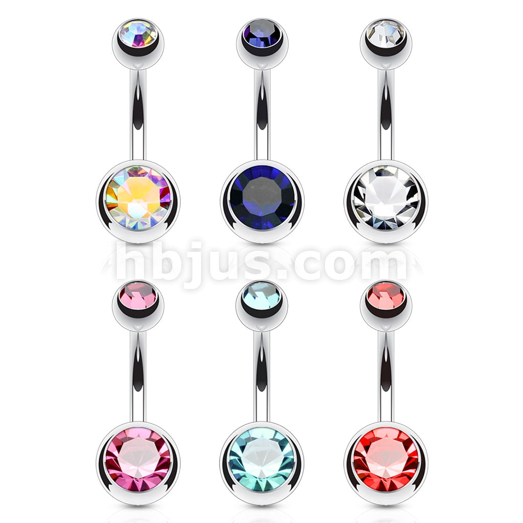 6 Pcs Value Pack Double Jeweled 316L Surgical Stainless Steel Navel Rings - Image 2