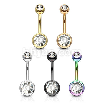 5 Pcs Value Pack Double Jeweled IP Plated Over 316L Surgical Stainless Steel Navel Rings - Image 2