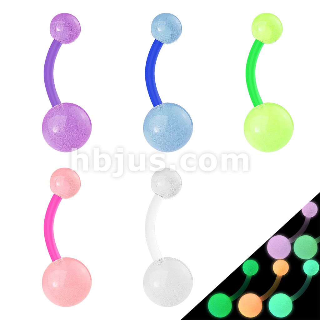 5 Pcs Value Pack BioFlex Navel Rings with Color Glow in the Dark Balls - Image 2