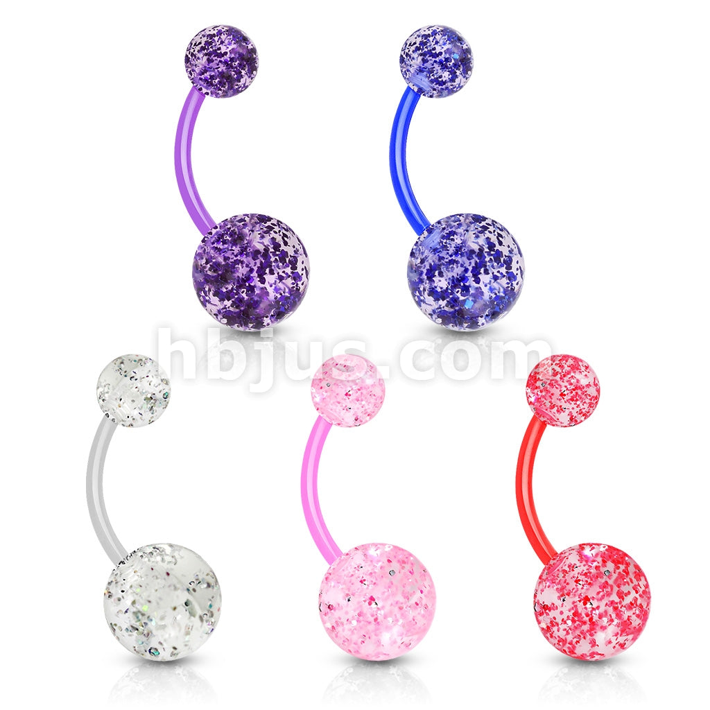 5 Pcs Value Pack Ultra Glitter Acrylic Balls BioFlex Navel Rings - Image 2