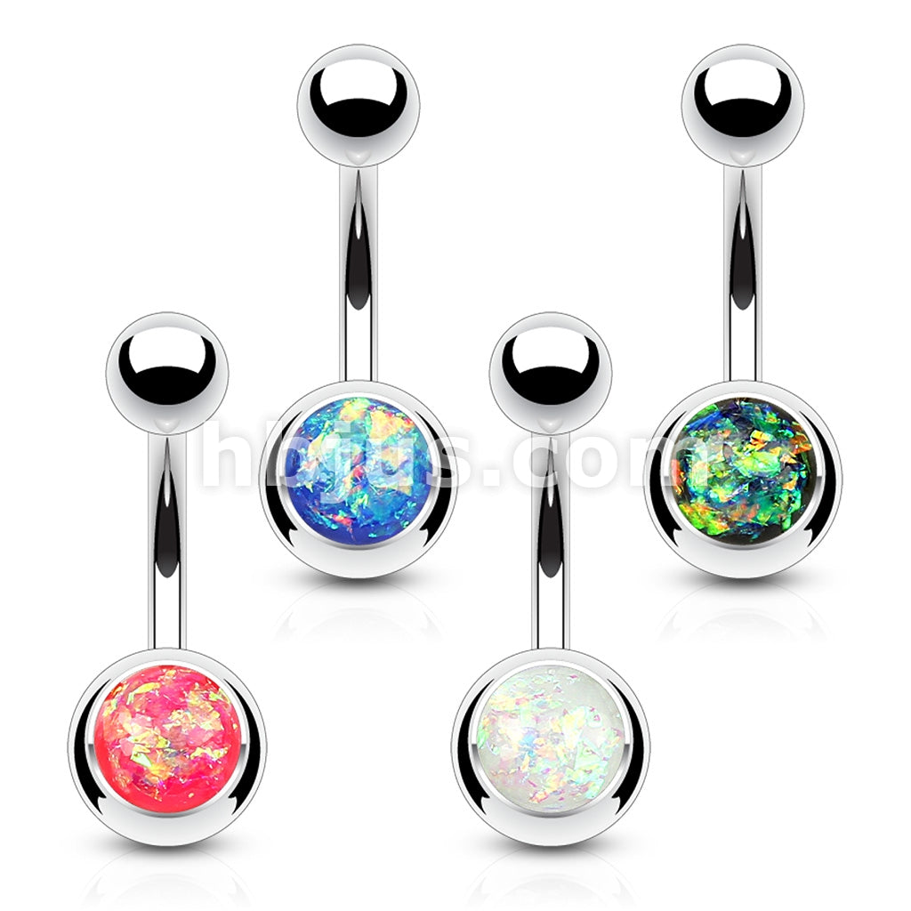 4 Pcs Value Pack Opal Glitter Set 316L Surgical Steel Belly Button Rings - Image 2