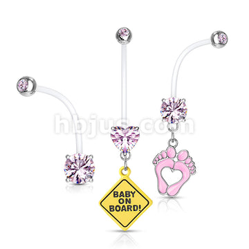 3 Pcs Value Pack Pregnancy Belly Rings Bioflex With 316L Surgical Steel Balls - Image 3