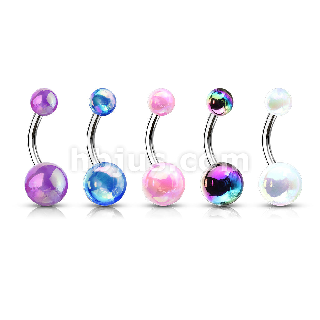 5 Pcs Value Pack Metallic AB Coating Balls 316L Surgical Steel Belly Button Navel Rings - Image 2