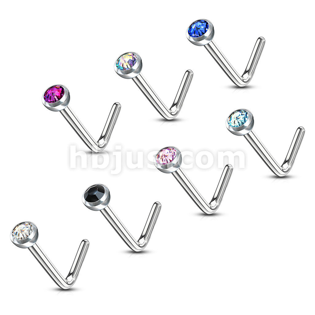 7 Pcs Value Pack of Assorted Press Fit Gem 316L Surgical Steel L Bend Nose Ring - Image 2