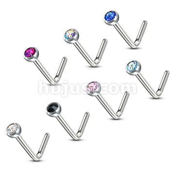 7 Pcs Value Pack of Assorted Press Fit Gem 316L Surgical Steel L Bend Nose Ring - Image 2