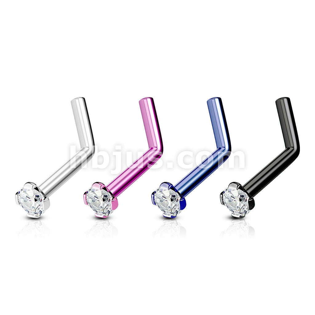 4 Pcs Value Pack of Assorted 316L Surgical Steel 2mm CZ Top Titanium IP L-Bend Nose Ring - Image 2