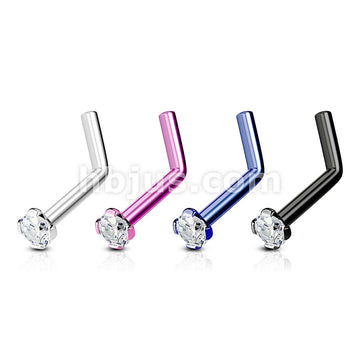 4 Pcs Value Pack of Assorted 316L Surgical Steel 2mm CZ Top Titanium IP L-Bend Nose Ring - Image 2