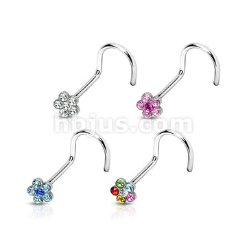 4 Pcs Value Pack of Assorted 316L Surgical Steel  6-Gem Flower Nose Screw  - Image 2