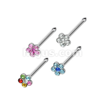 4 Pcs Value Pack of Assorted 316L Surgical Steel Flower Multi-Gem Paved Top Nose Stud   - Image 2