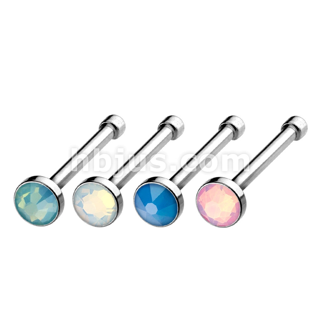 4 Pcs Value Pack of Assorted Flat Top Opalite Stone Press Fit 316L Surgical Steel Nose Bone  - Image 2