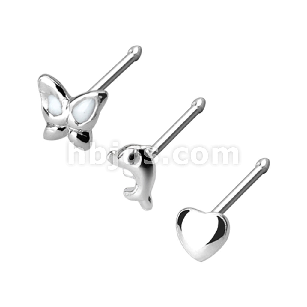 3 Pcs Value Pack of Assorted .925 Sterling Silver Nose Stud - Image 2