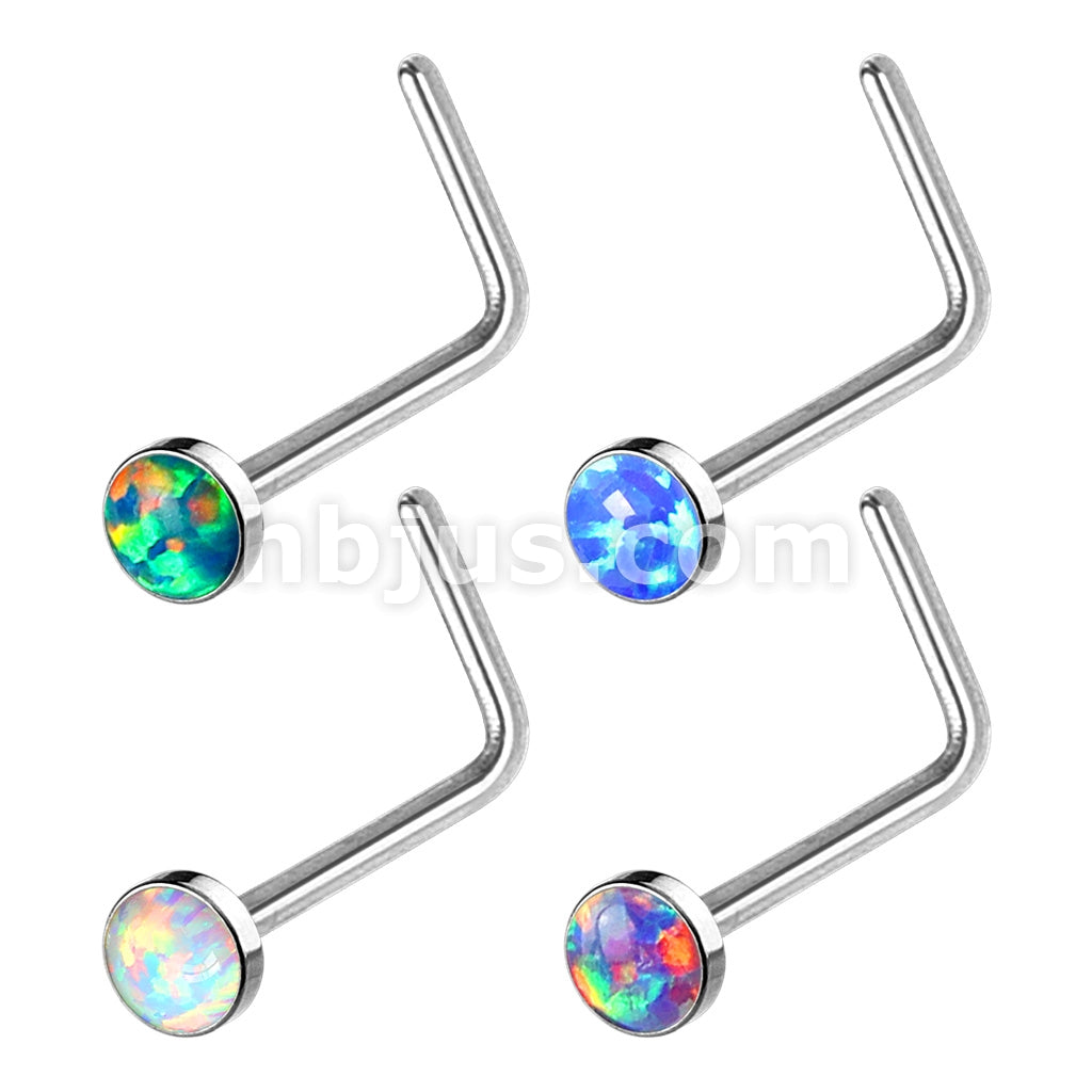 Opal Set 316L Surgical Steel "L" Bend Nose Stud Rings 4 pcs Value Pack - Image 2