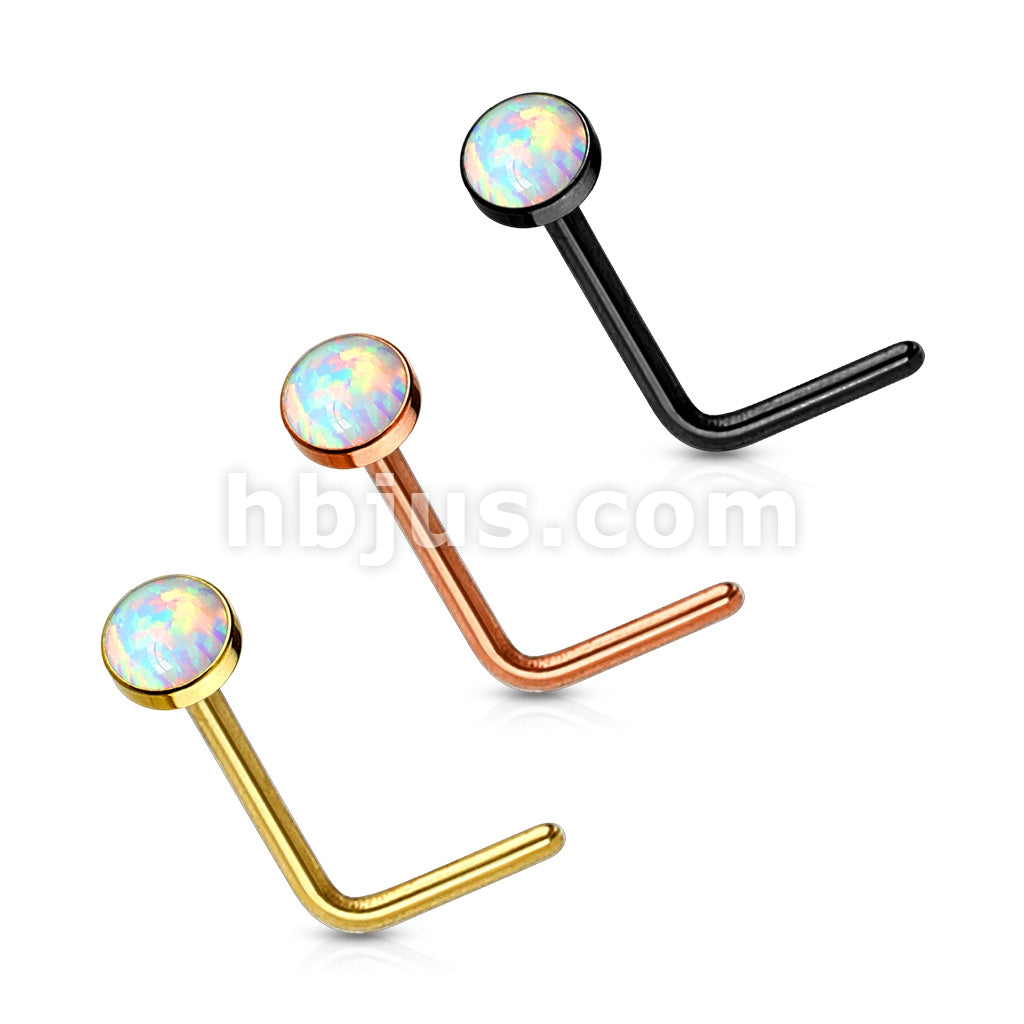 Opal Set IP Over 316L Surgical Steel "L" Bend Nose Stud Rings 3 pcs Value Pack - Image 2