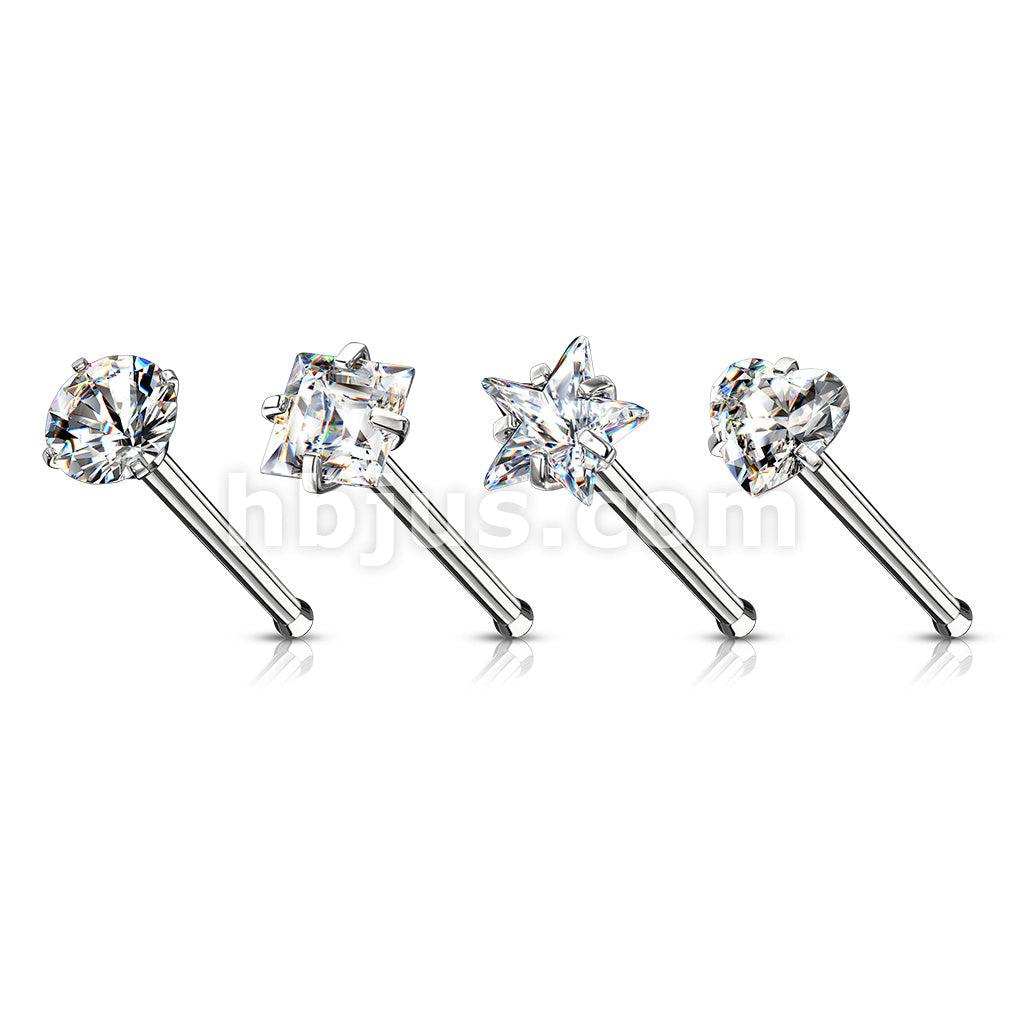 4 Pcs Value Pack of 316L Surgical Steel Nose Bone Stud Rings With Prong Set CZ Mix - Image 2