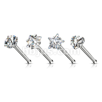4 Pcs Value Pack of 316L Surgical Steel Nose Bone Stud Rings With Prong Set CZ Mix - Image 2