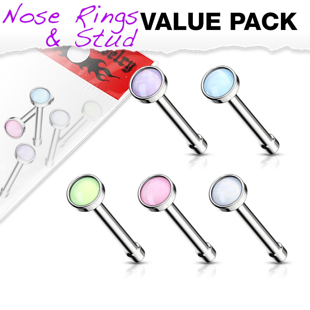 Illuminating Stone Set 316L Surgical Steel Nose Bone Stud Rings