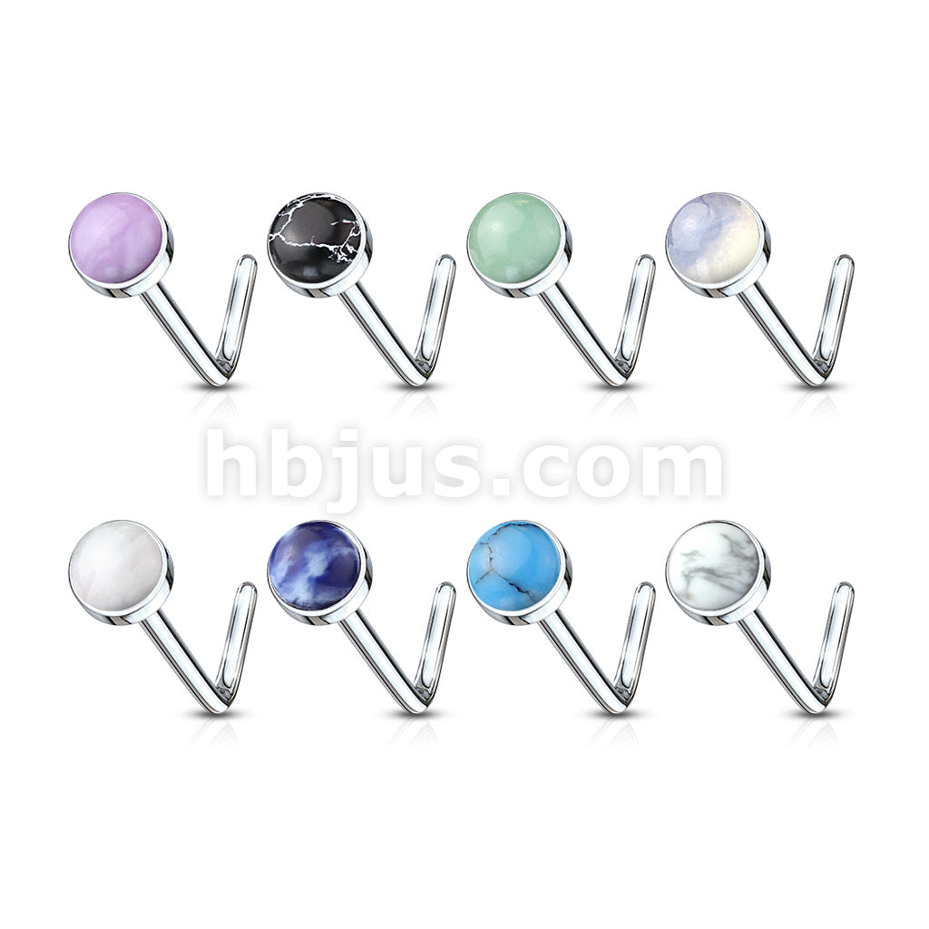 8 pcs Value Pack Semi Precious Stone Set 316L Surgical Steel L Bend Nose Stud Rings - Image 2