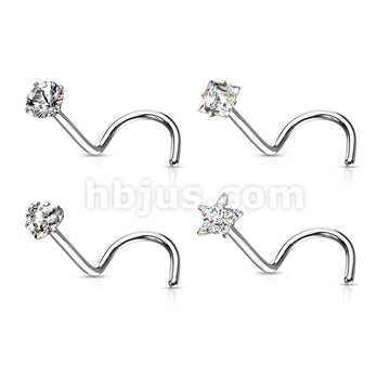 4 Pcs Value Pack of 316L Surgical Steel Nose Screw Rings with Prong Set CZ Mix - Image 2