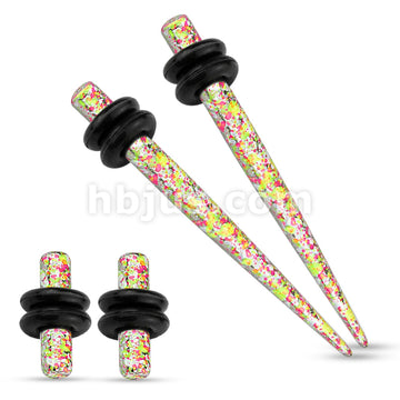 Orange & Yellow Printed Paint Splatter Plug & Taper with O-Ring Set  - Image 2
