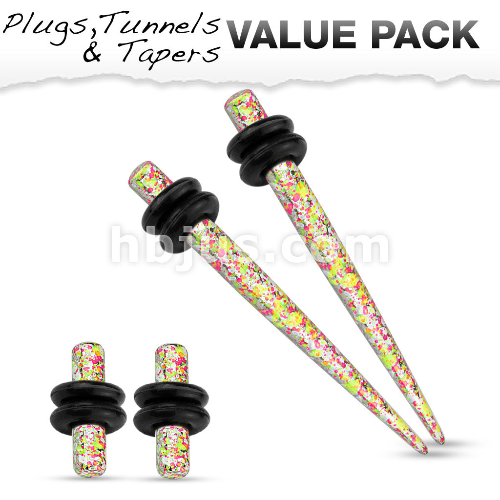 Orange & Yellow Printed Paint Splatter Plug & Taper with O-Ring Set 
