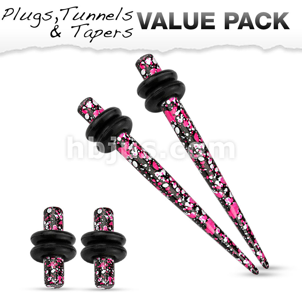 Pink & Purple Printed Paint Splatter Plug & Taper with O-Ring Set 