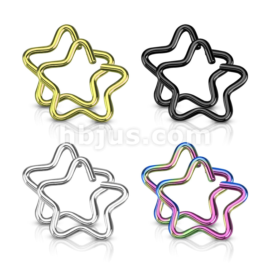 Value Packs 4 Pairs Plated Star Cut Rings 316L Surgical Steel for Cartilage/Tragus/Daith and More - Image 2