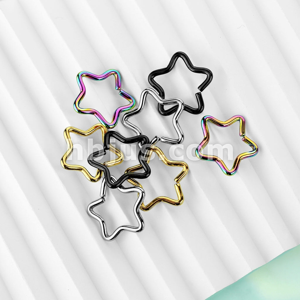 Value Packs 4 Pairs Plated Star Cut Rings 316L Surgical Steel for Cartilage/Tragus/Daith and More - Image 4