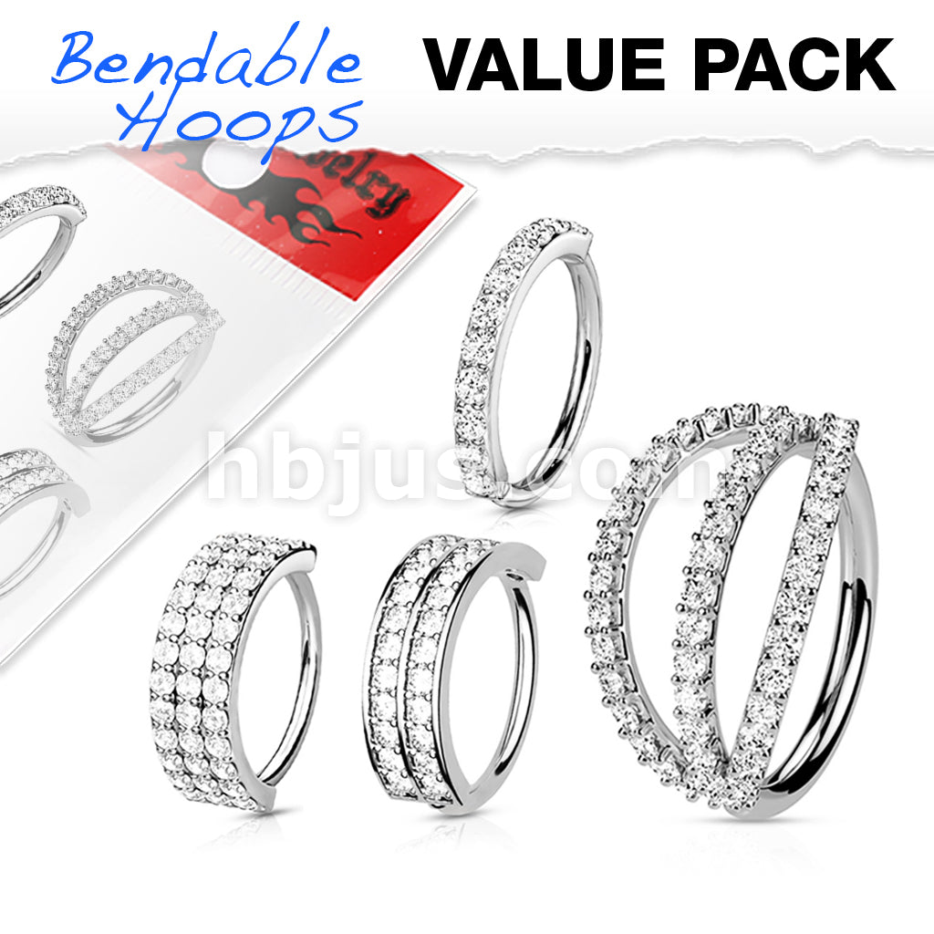 4 Pcs Value Pack, CZ Paved Facing Out Bendable Hoops for Ear Cartilage, Nose and More - Image 3
