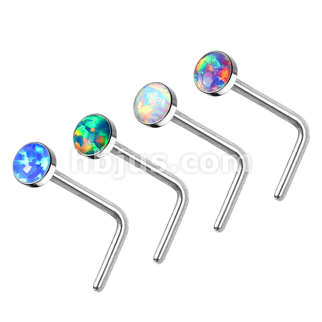 4 Pc Pre Packaged Opal Set 316L Surgical Steel L Bend Nose Stud Rings Bonus Pack - Image 2