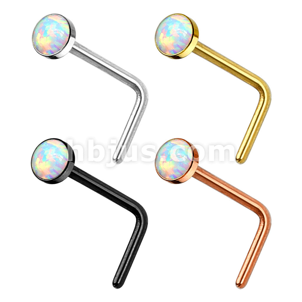 4 Pc Pre Packaged Opal Set IP Over316L Surgical Steel L Bend Nose Stud Rings Bonus Pack - Image 2