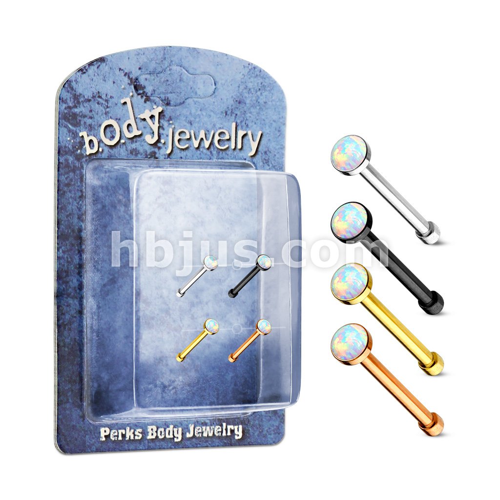 4 Pc Pre Packaged Opal Set IP Over 316L Surgical Steel Nose Bon Stud Rings Bonus Pack
