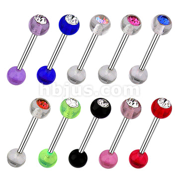 Barbell With Acrylic Gem Ball 100pc Pack (10pcs X 10 Colors) 