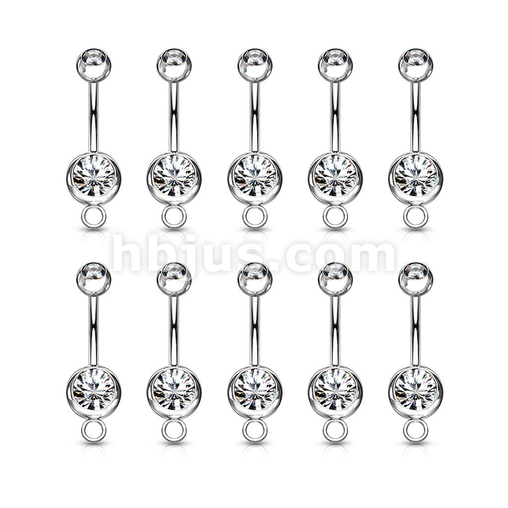 50Pcs Double Gem Navel Ring w/steel O-Ring