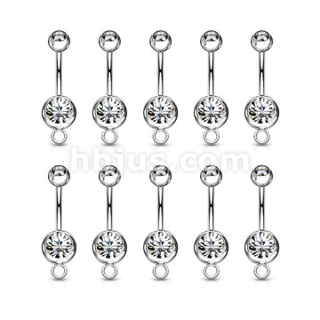 50Pcs Double Gem Navel Ring w/steel O-Ring