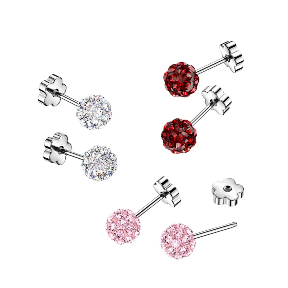 Pair of 316L Surgical Steel Pave Ferido Crystal Ball Earring Studs With...
