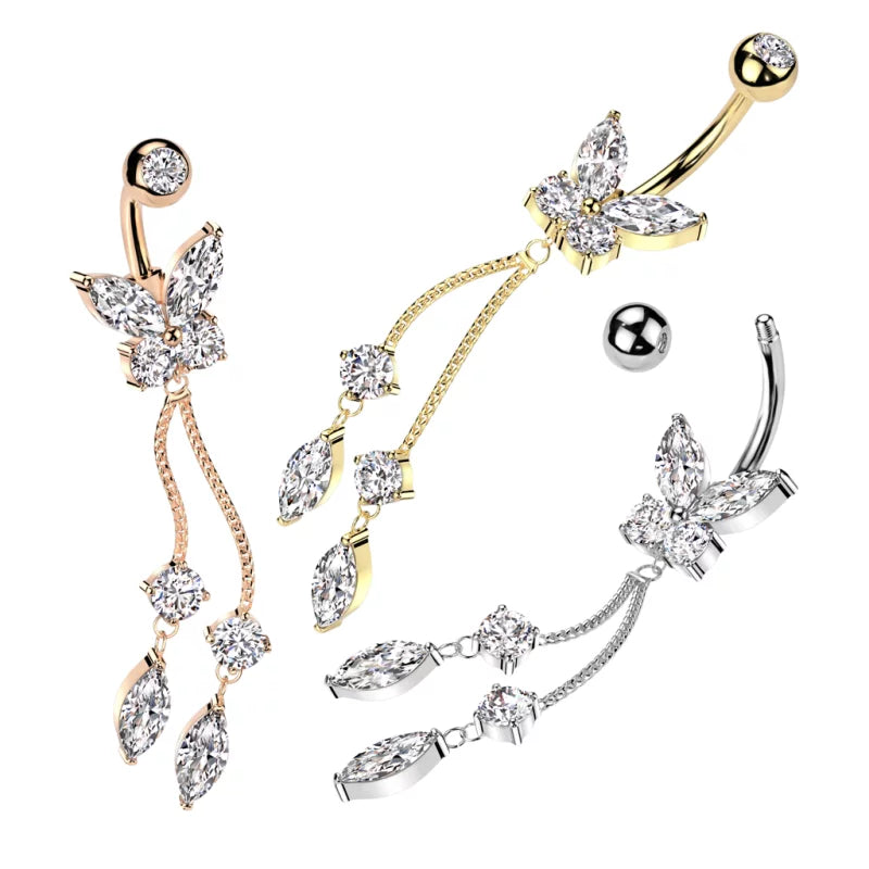 316L Surgical Steel 316L Surgical Steel CZ Butterfly With Double Round...