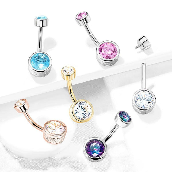 316L Surgical Steel Bezel Set Round CZ and Stamped Sides With...