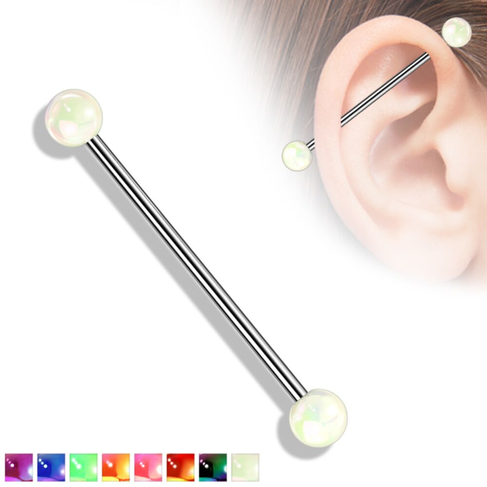 316L Surgical Steel Industrial Barbell with Metallic Coated Acrylic Ball