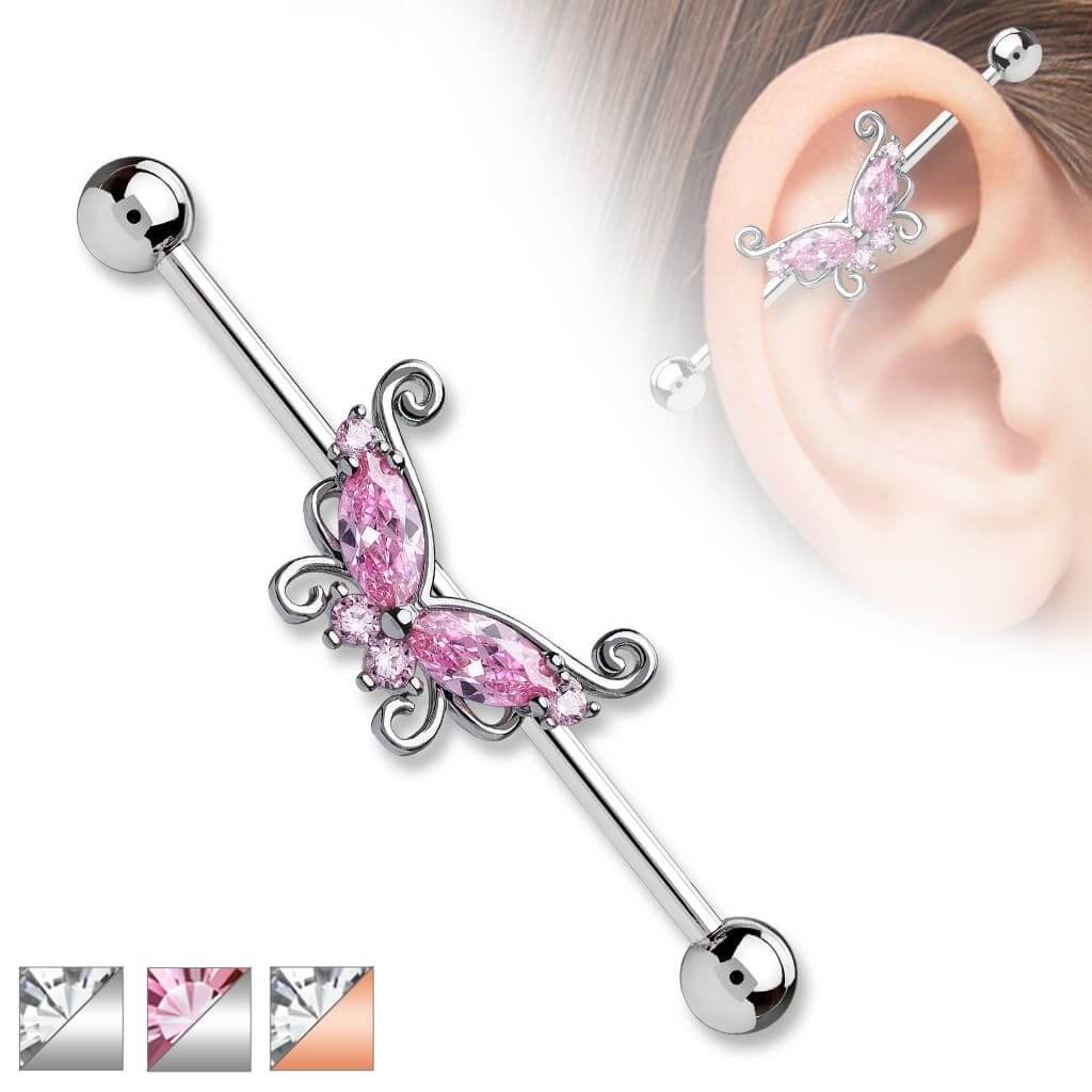 316L Surgical Steel Marquise and Round CZ Butterfly 316L Surgical Steel...