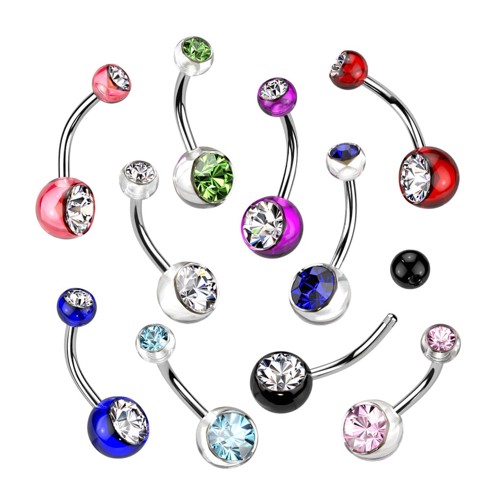 316L Surgical Steel Acrylic Double Jeweled Belly Ring With 316L...